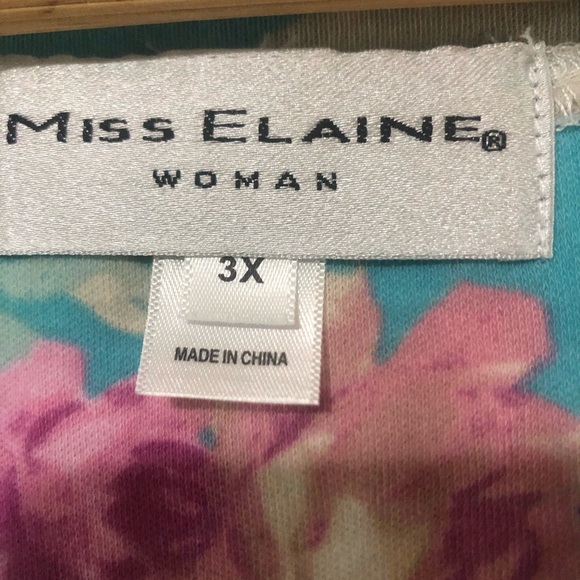 Miss Elaine Turquoise Flower Print Long Nightgown Size 3X NWT - Picture 5 of 12